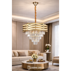 Candelabru auriu cu cristale, 11 becuri E14, design elegant